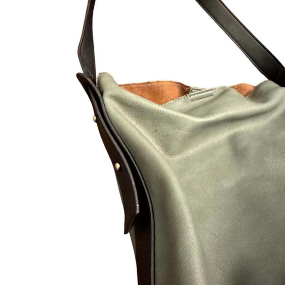 By Anthropologie Women's Green Black Solid Genuine Leather Shoulder Handbags - Picture 3 of 10